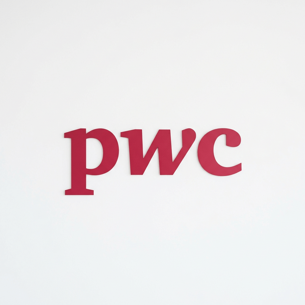 PwC logo in red letters on white background